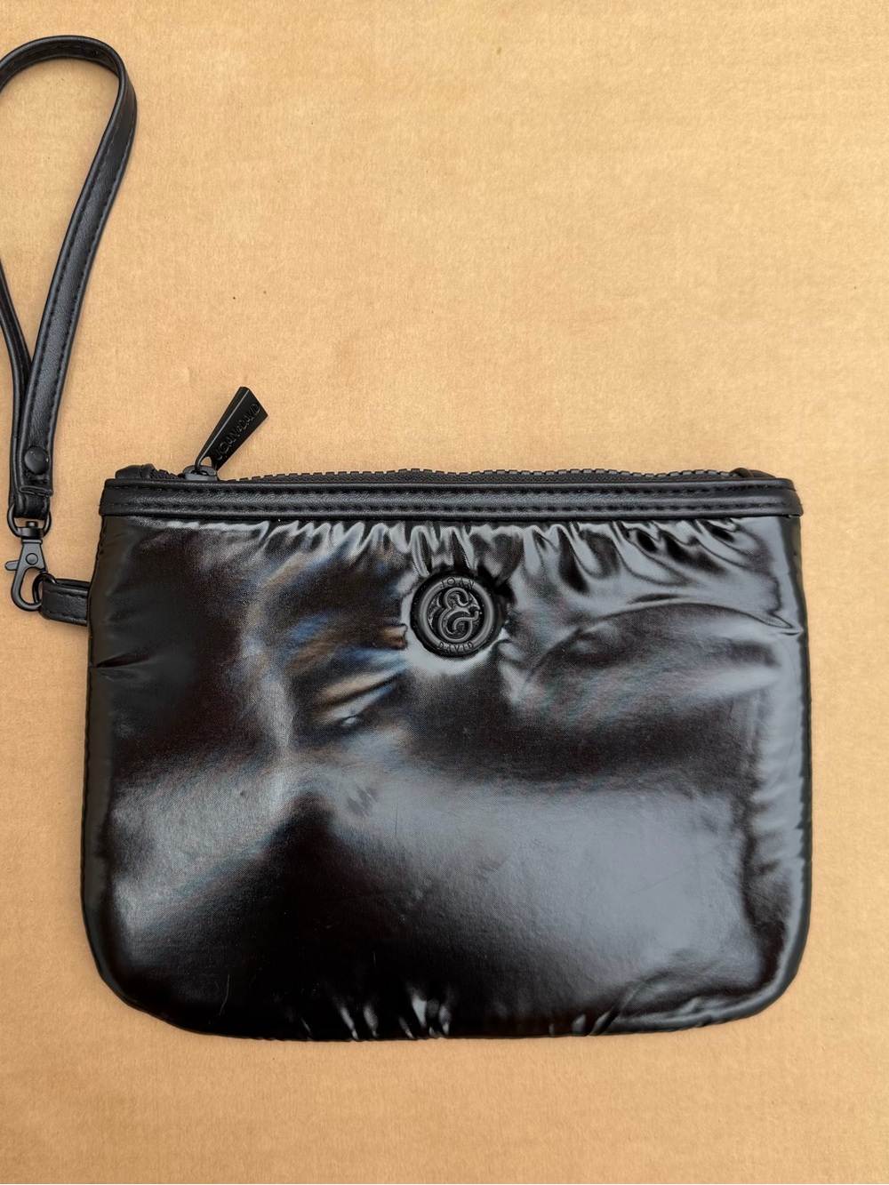 Joan & David Black Patent Wristlet Clutch Cosmetic Bag 8 x 6